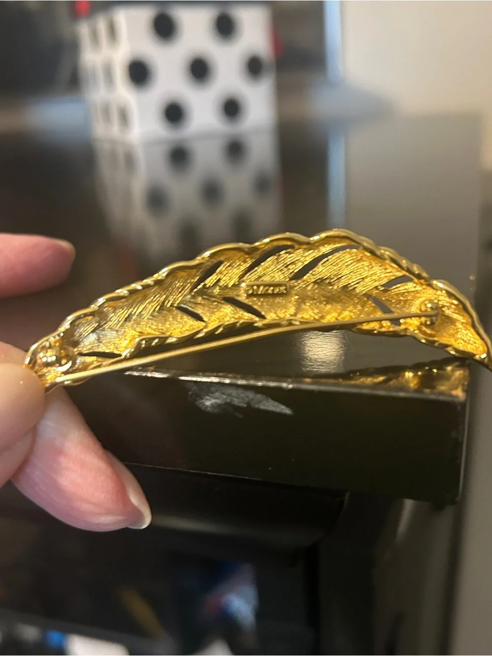 Vintage Monet Goldtone Feather Brooch • 1980s Filigree Pin